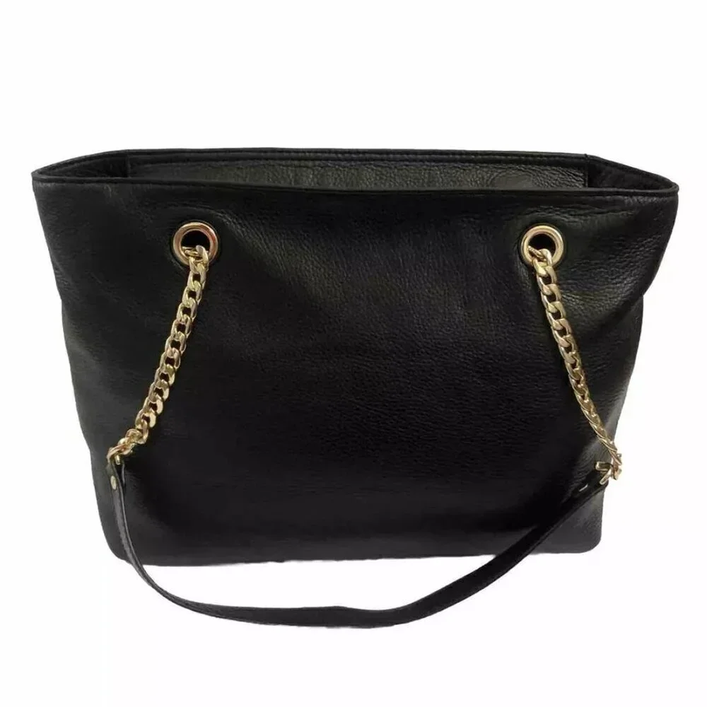Michael Kors Handbag Leather Shoulderbag Black Purse Satchel With Gold Chain